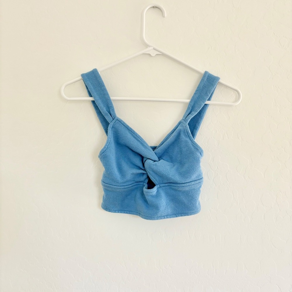 Madewell Terry Twist-Front Crop‎ Top Sleeveless Casual Blue XS - Picture 3 of 9
